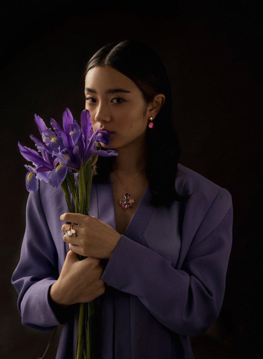 Boucles d'oreillespierres de couleurs violette design LINEARGENT