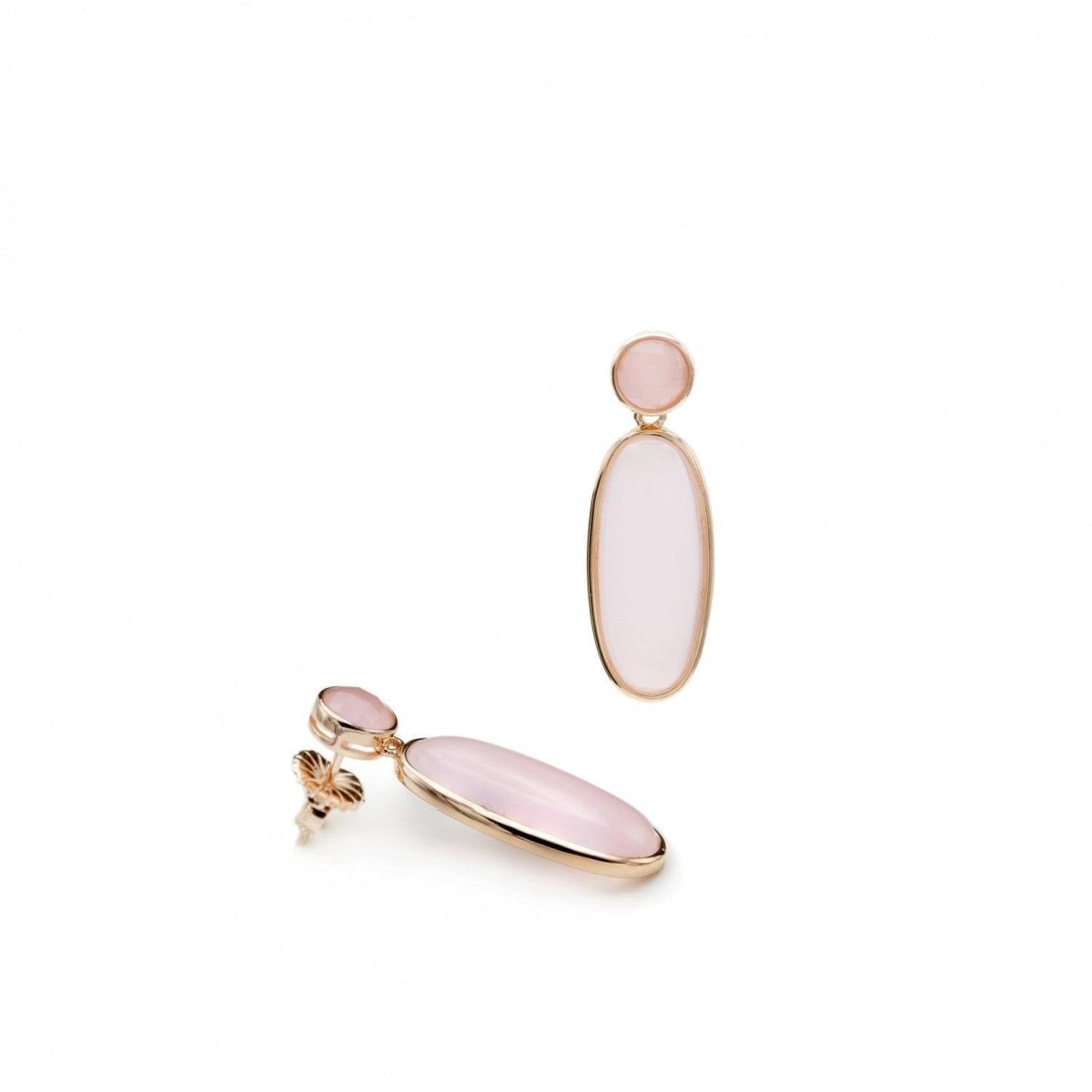 Pendientes de piedras de colores plata diseño largo ovalado en rosa-LINEARGENT