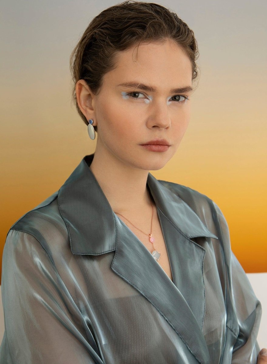 Pendientes de piedras de colores plata diseño largo ovalado en verde