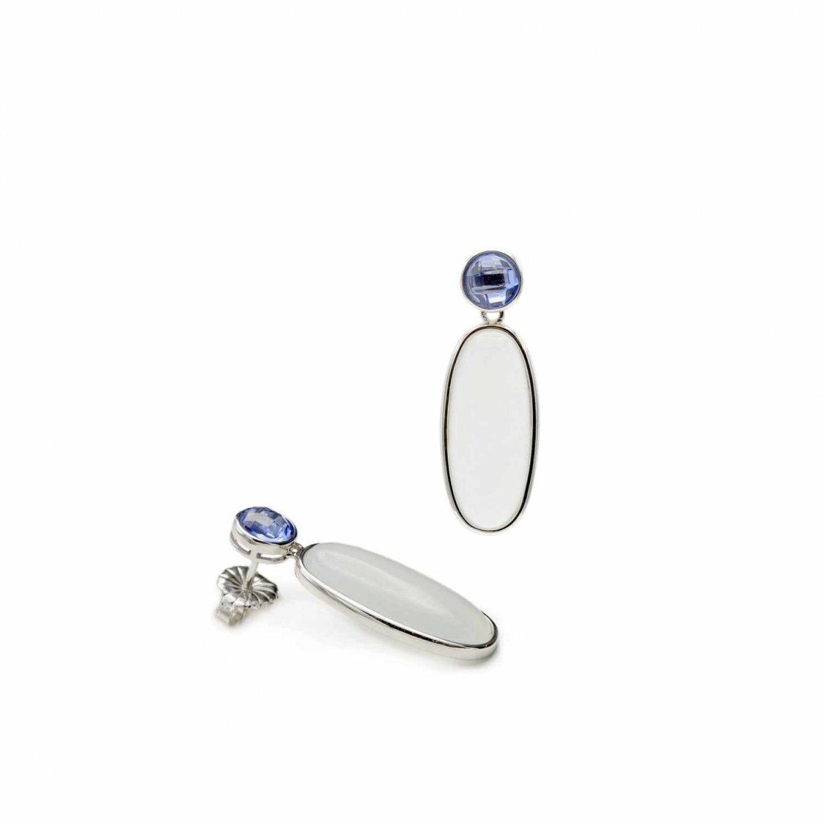 Pendientes de piedras de colores plata diseño largo ovalado en verde-LINEARGENT