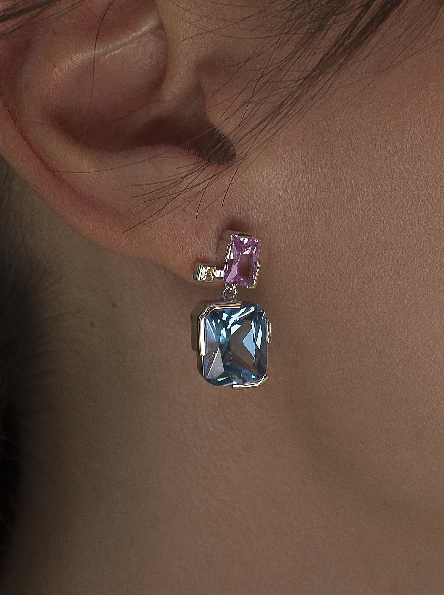 Pendientes de piedras de colores talla esmeralda-LINEARGENT