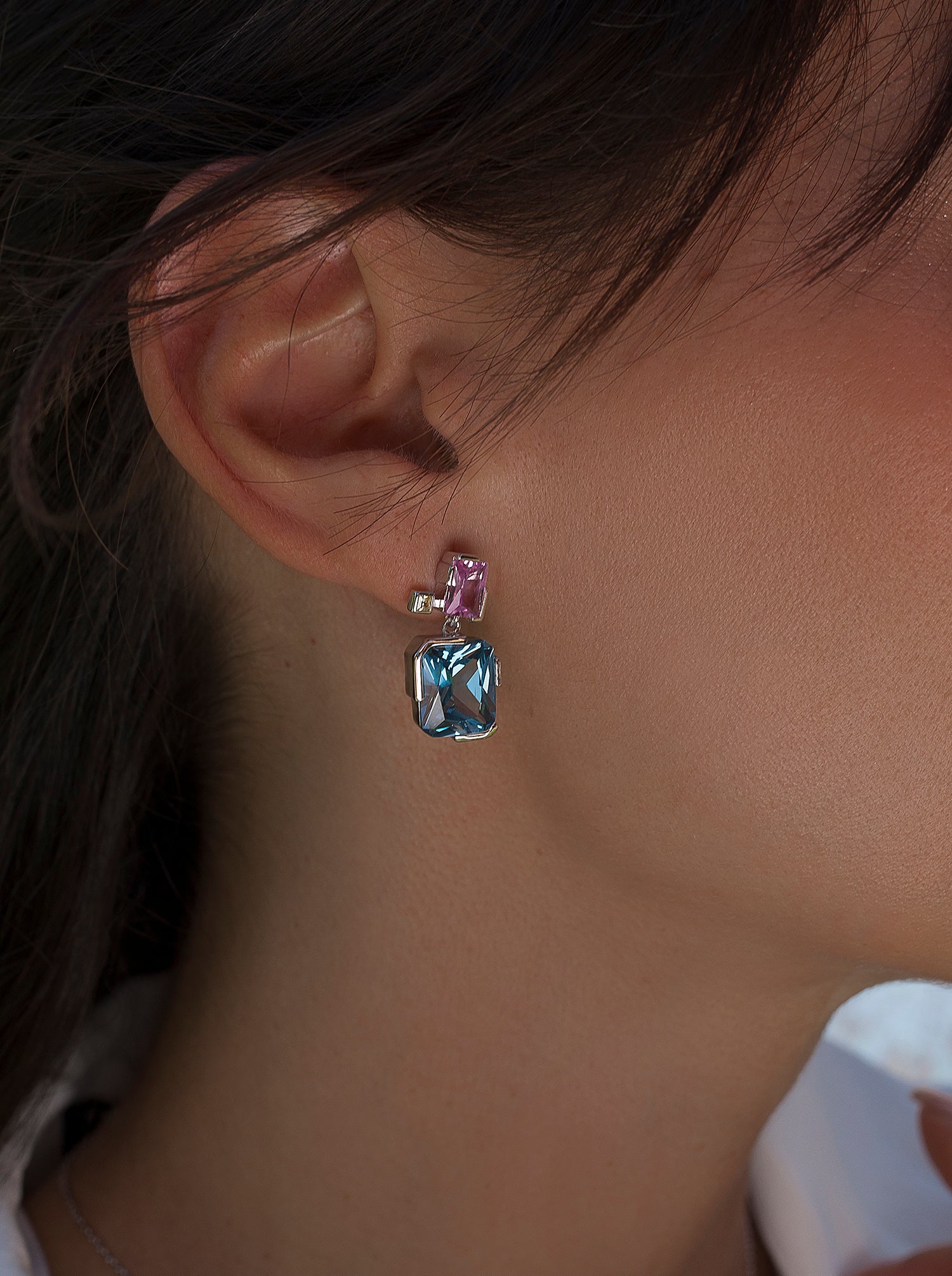 Pendientes de piedras de colores talla esmeralda-LINEARGENT