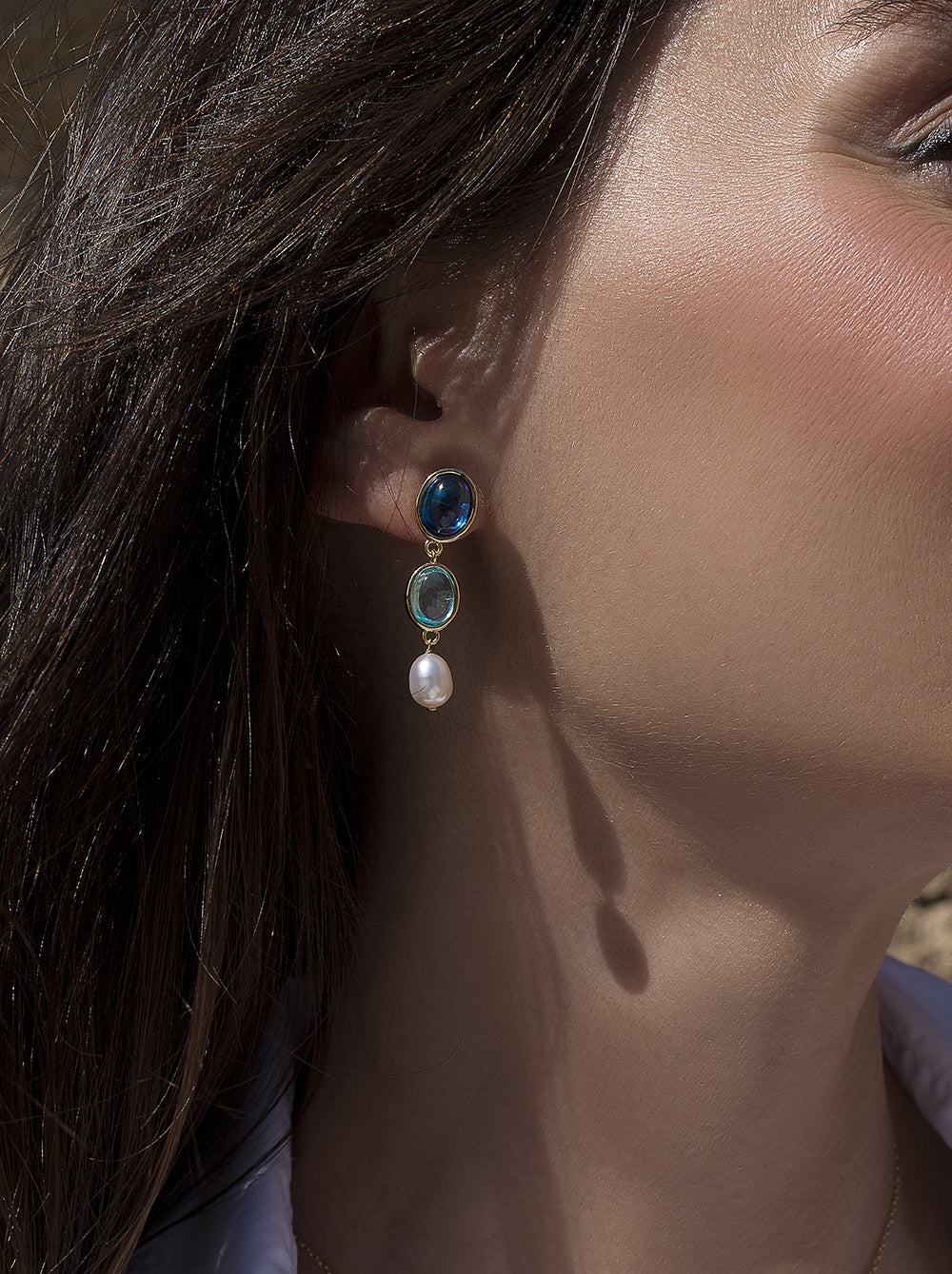 Boucles d'oreilles de  saphirs et perleLINEARGENT