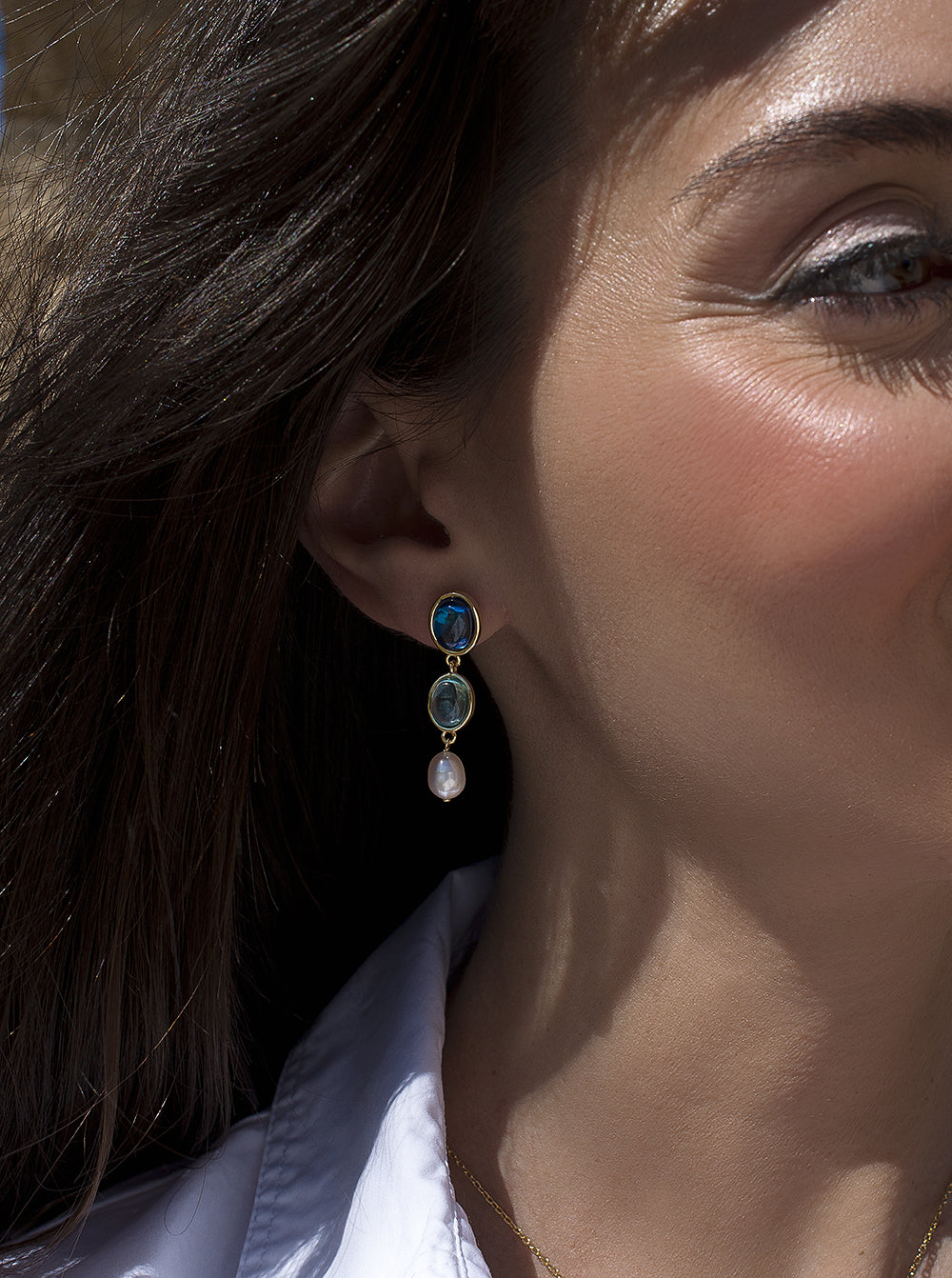 Boucles d'oreilles de  saphirs et perleLINEARGENT