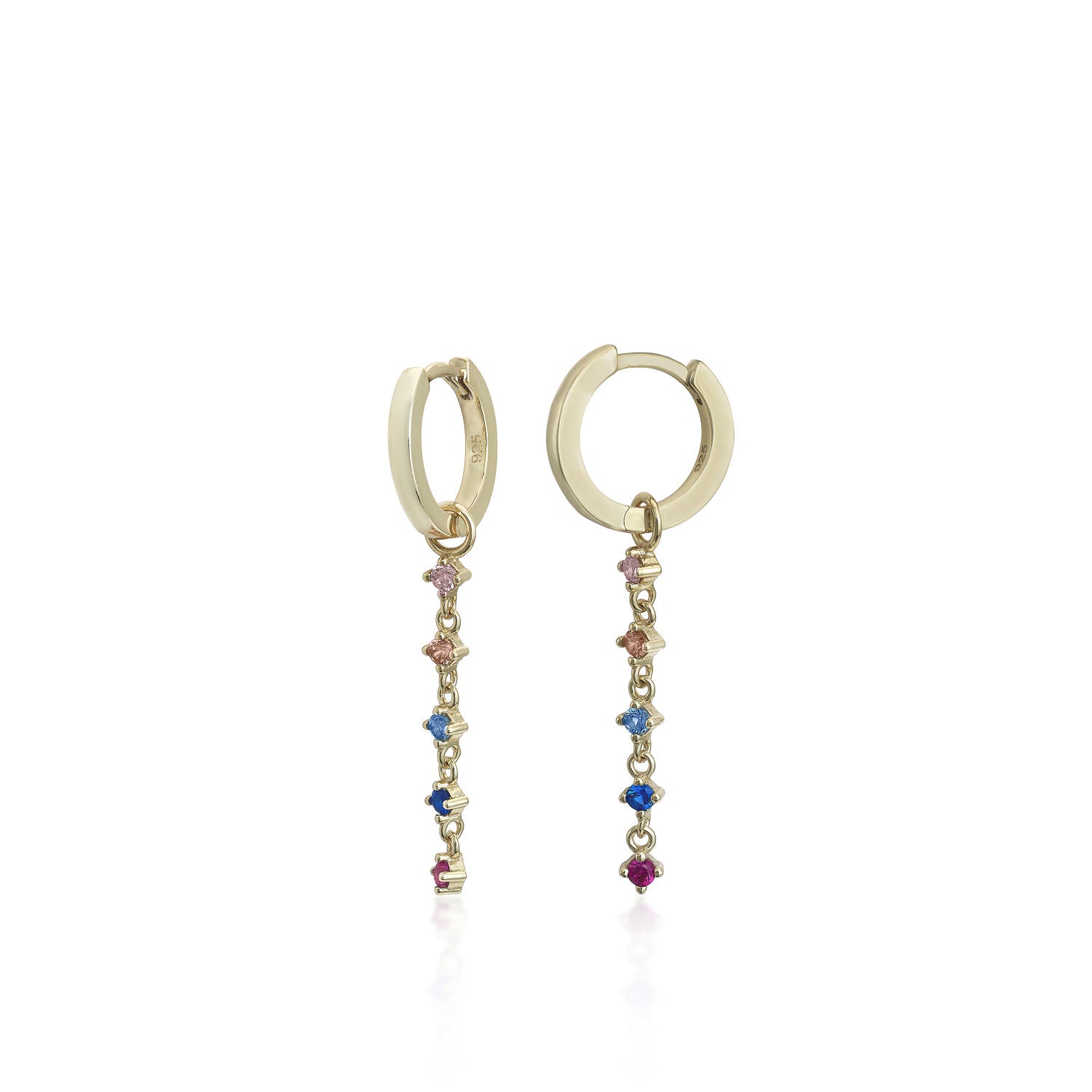 Pendientes de plata con colgantes estilo aro con gemas multicolor-LINEARGENT