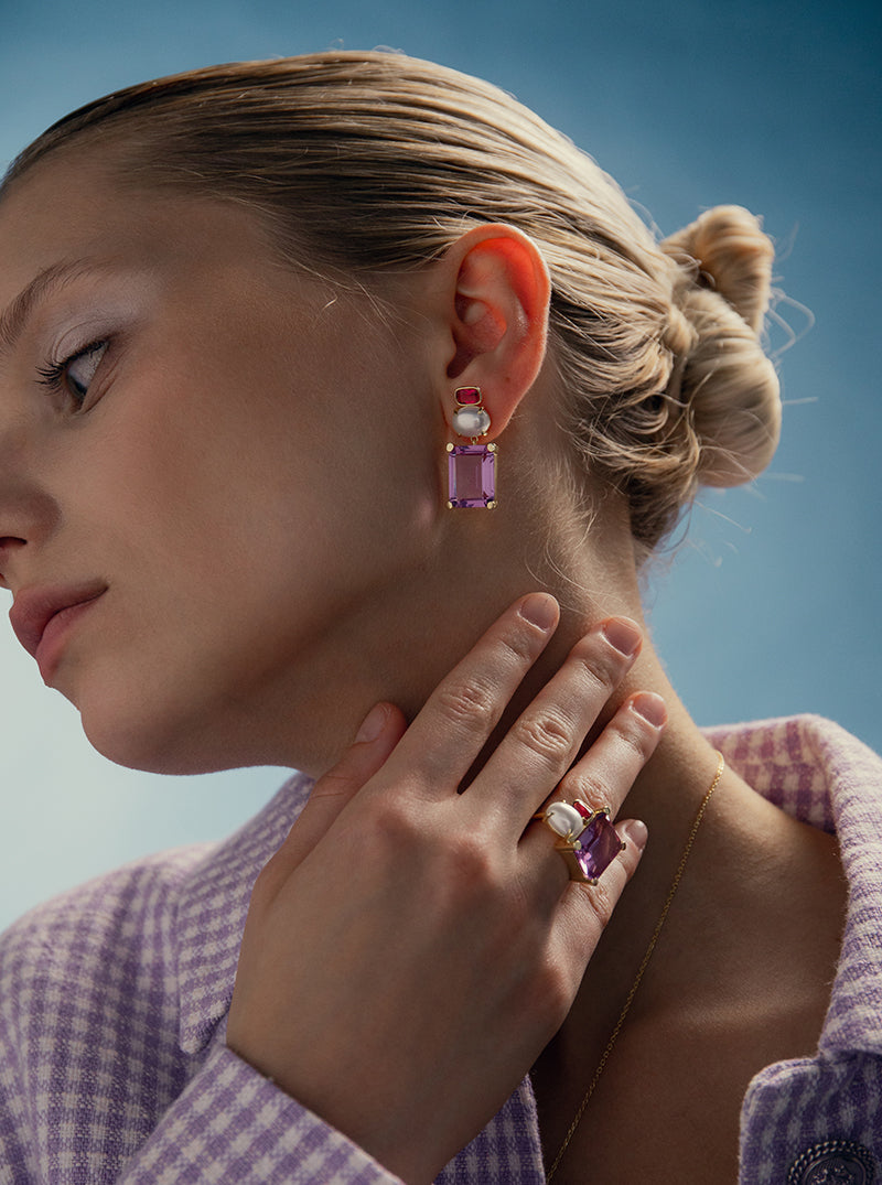 Pendientes de plata piedras de colores en tonos morados