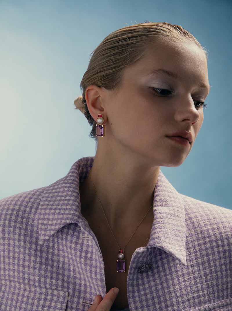 Pendientes de plata piedras de colores en tonos morados