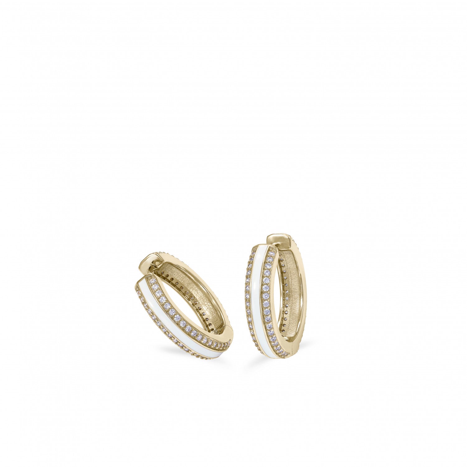 Pendientes esmalte plata diseño aro blanco-LINEARGENT