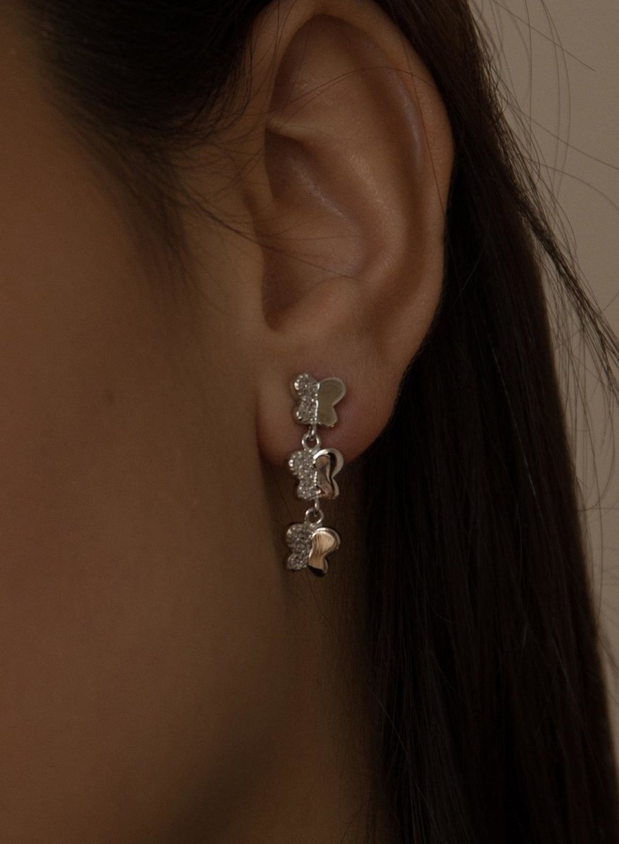 Pendientes largos brillantes novia de plata motivo de mariposas y circonitas-LINEARGENT