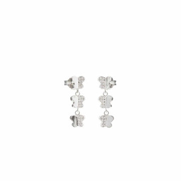 Pendientes largos brillantes novia de plata motivo de mariposas y circonitas