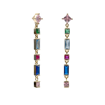 Pendientes largos con gemas multicolor diferentes tallas