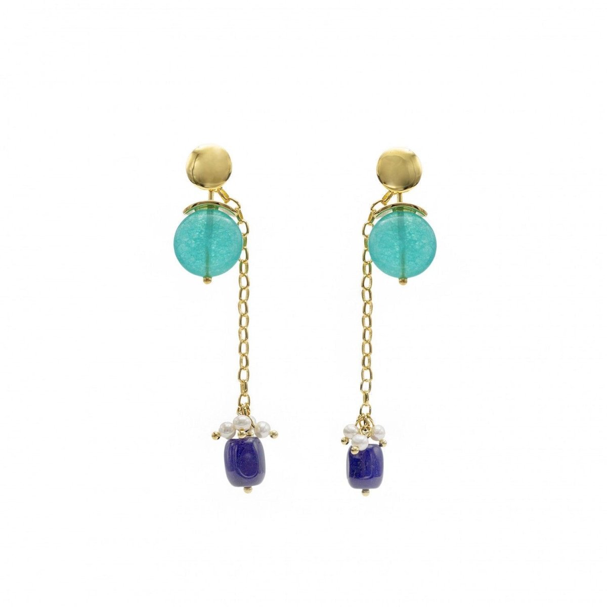 Pendientes largos de piedra natural bañados en oro-LINEARGENT