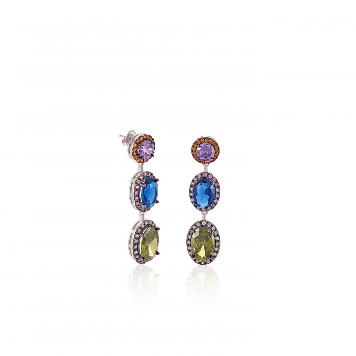 Pendientes largos de piedras de colores triple diseño-LINEARGENT