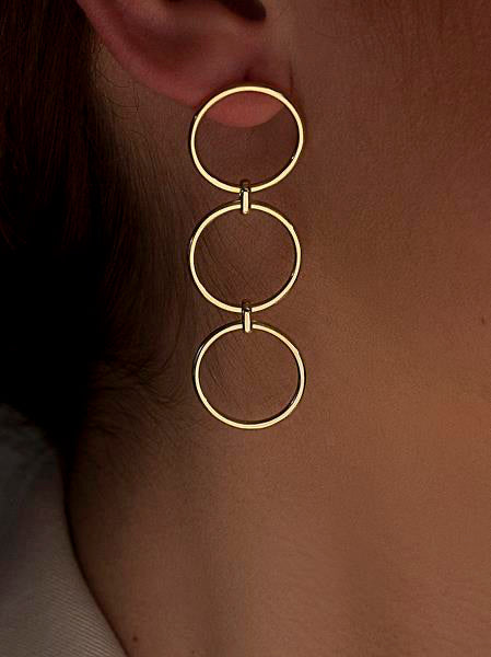 Pendientes largos de plata bañada en oro estilo boho-LINEARGENT