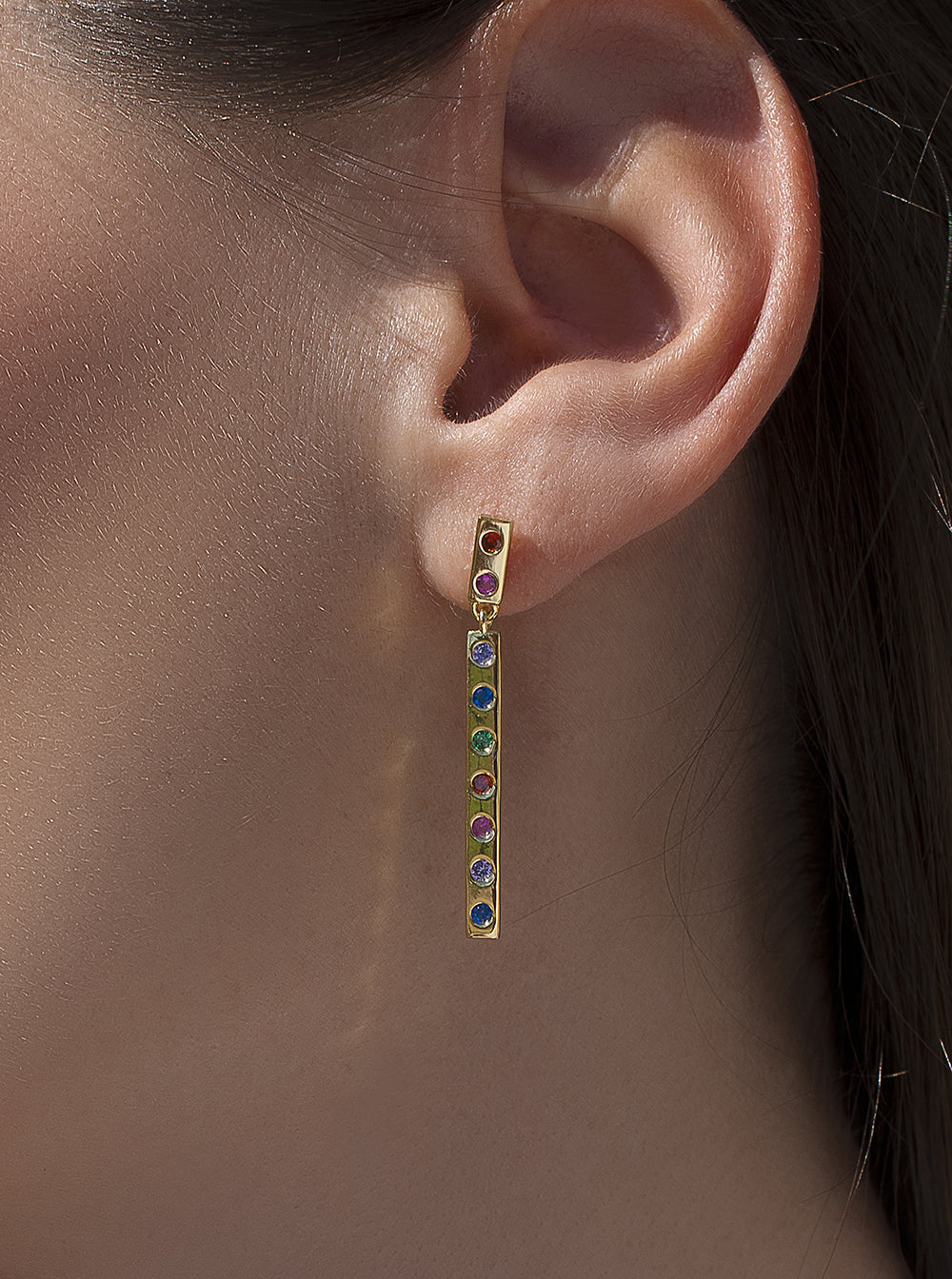Pendientes largos de plata bañados en oro diseño multicolor-LINEARGENT