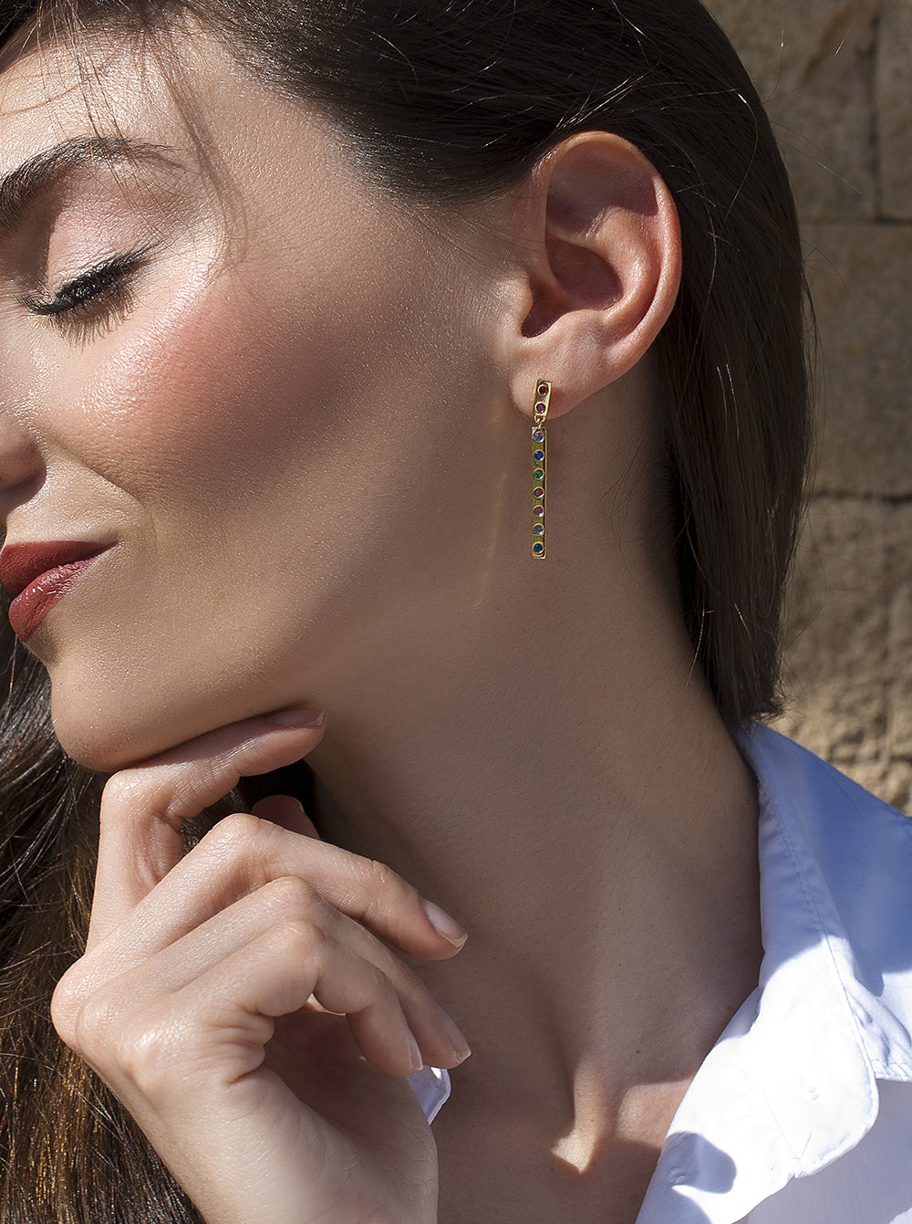 Pendientes largos de plata bañados en oro diseño multicolor-LINEARGENT