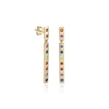 Pendientes largos de plata bañados en oro diseño multicolor
