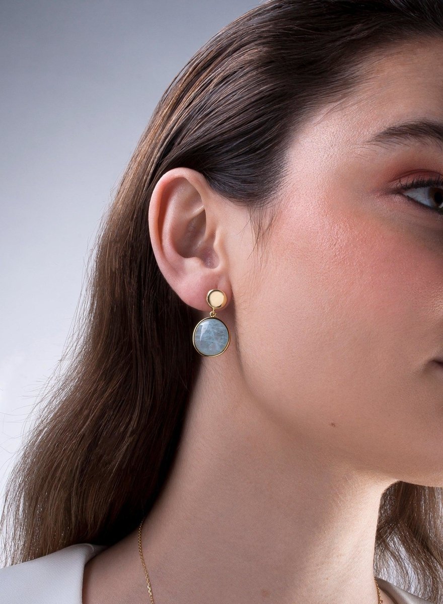 Pendientes largos de plata de piedras de colores plata lisa dos piezas baño en oro-LINEARGENT