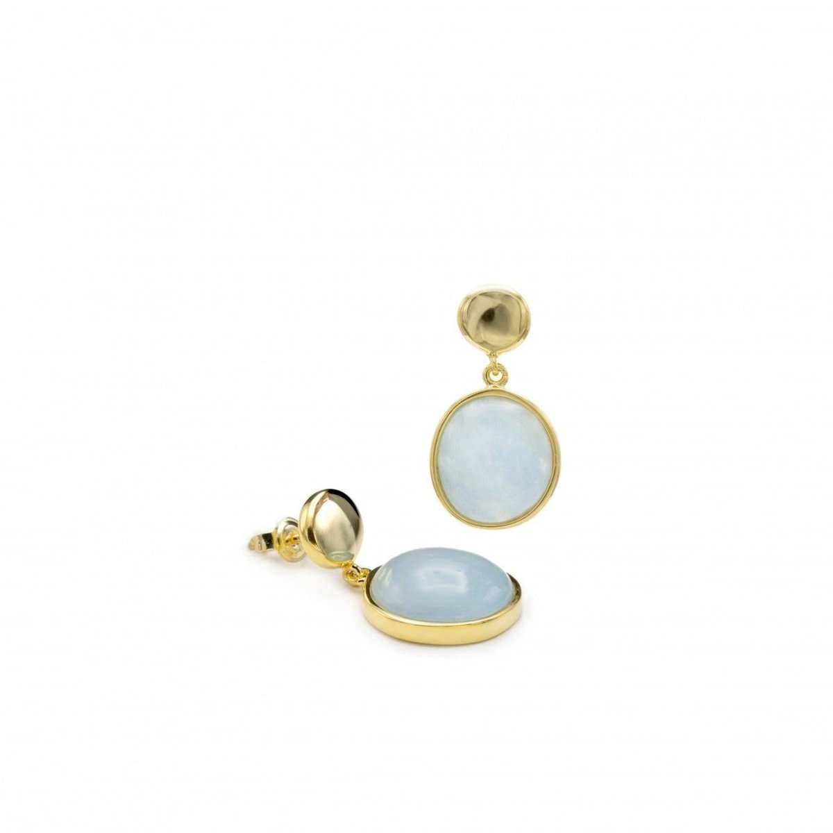 Pendientes largos de plata de piedras de colores plata lisa dos piezas baño en oro-LINEARGENT