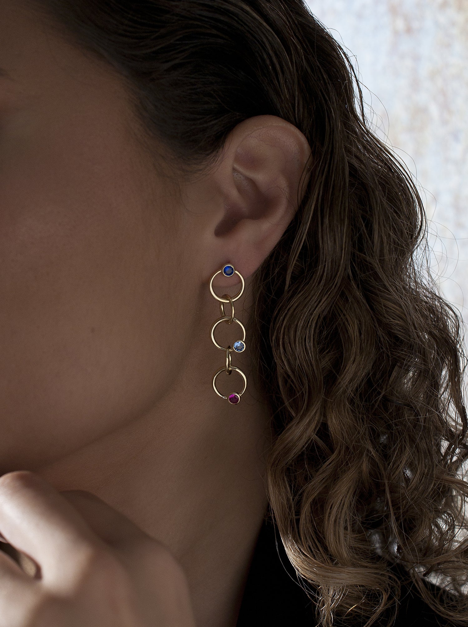 earrings long silver design interlocking circles