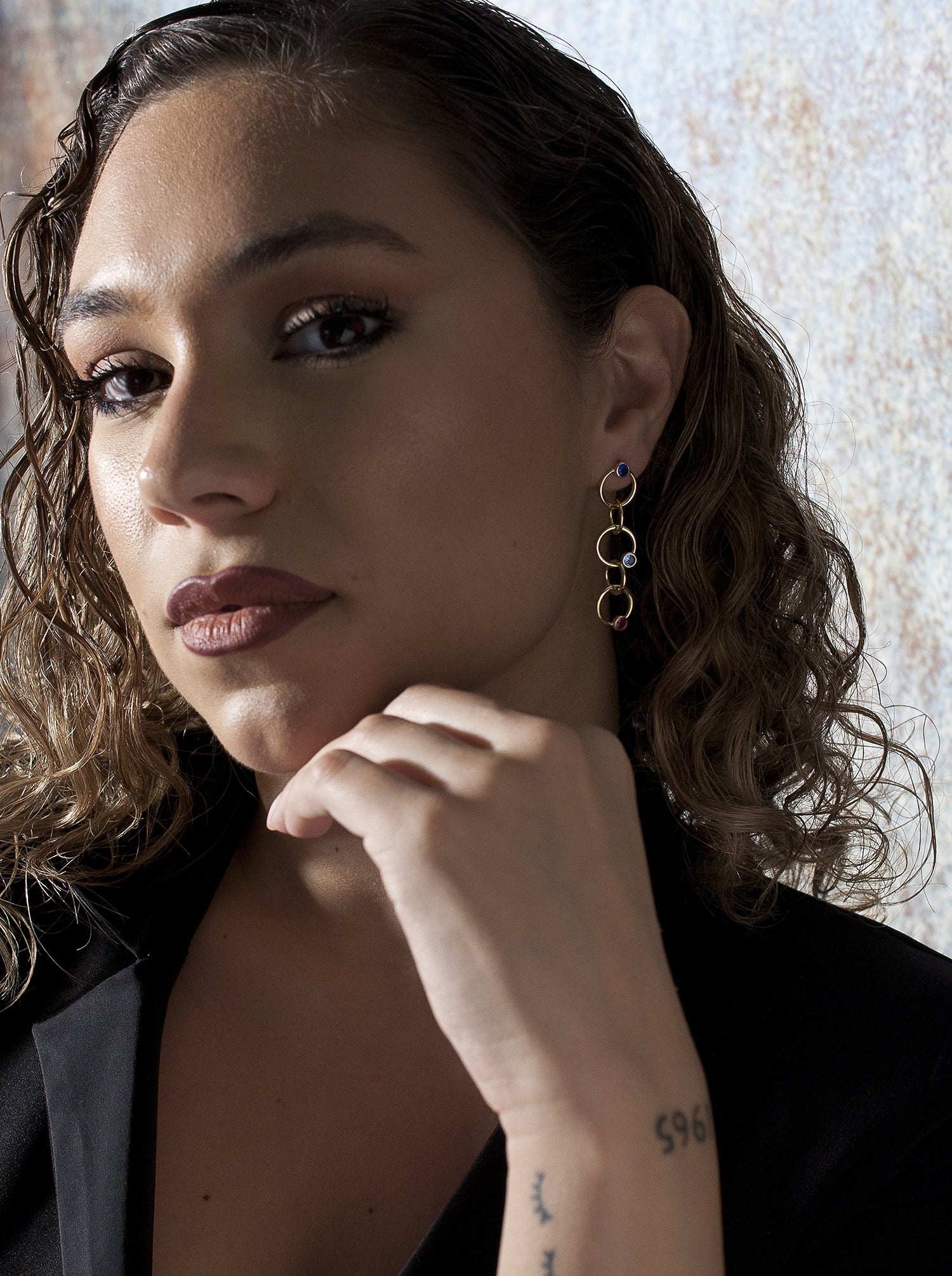 earrings long silver design interlocking circles