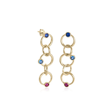 Pendientes largos de plata diseño círculos entrelazados
