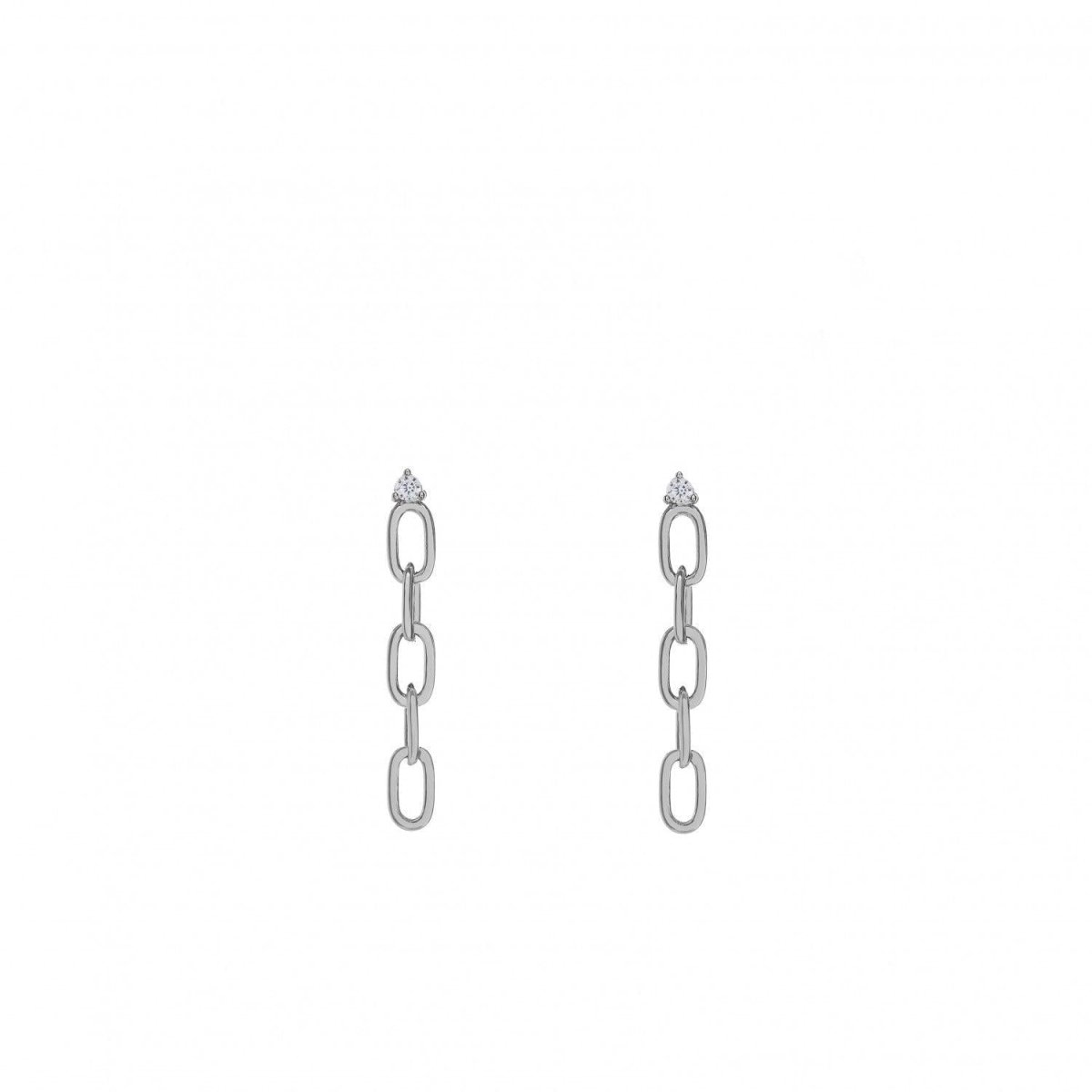Pendientes largos de plata eslabones con circonita-LINEARGENT