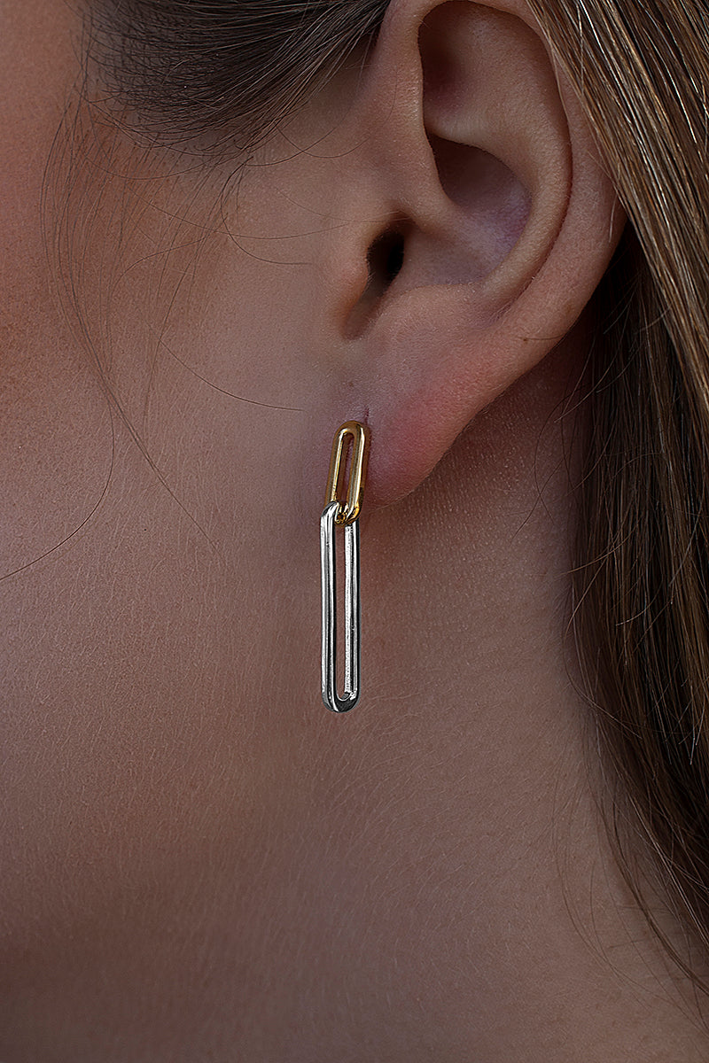 earrings long Smooth Silver design gold double
