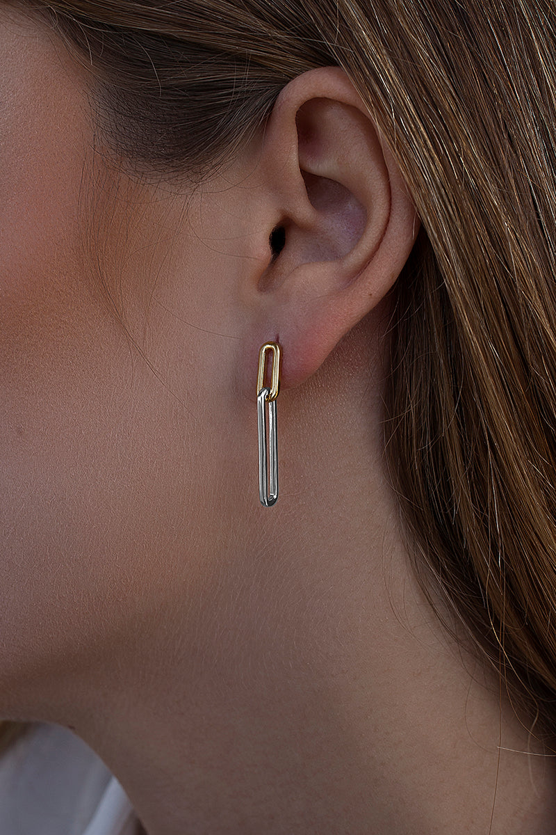 earrings long Smooth Silver design gold double