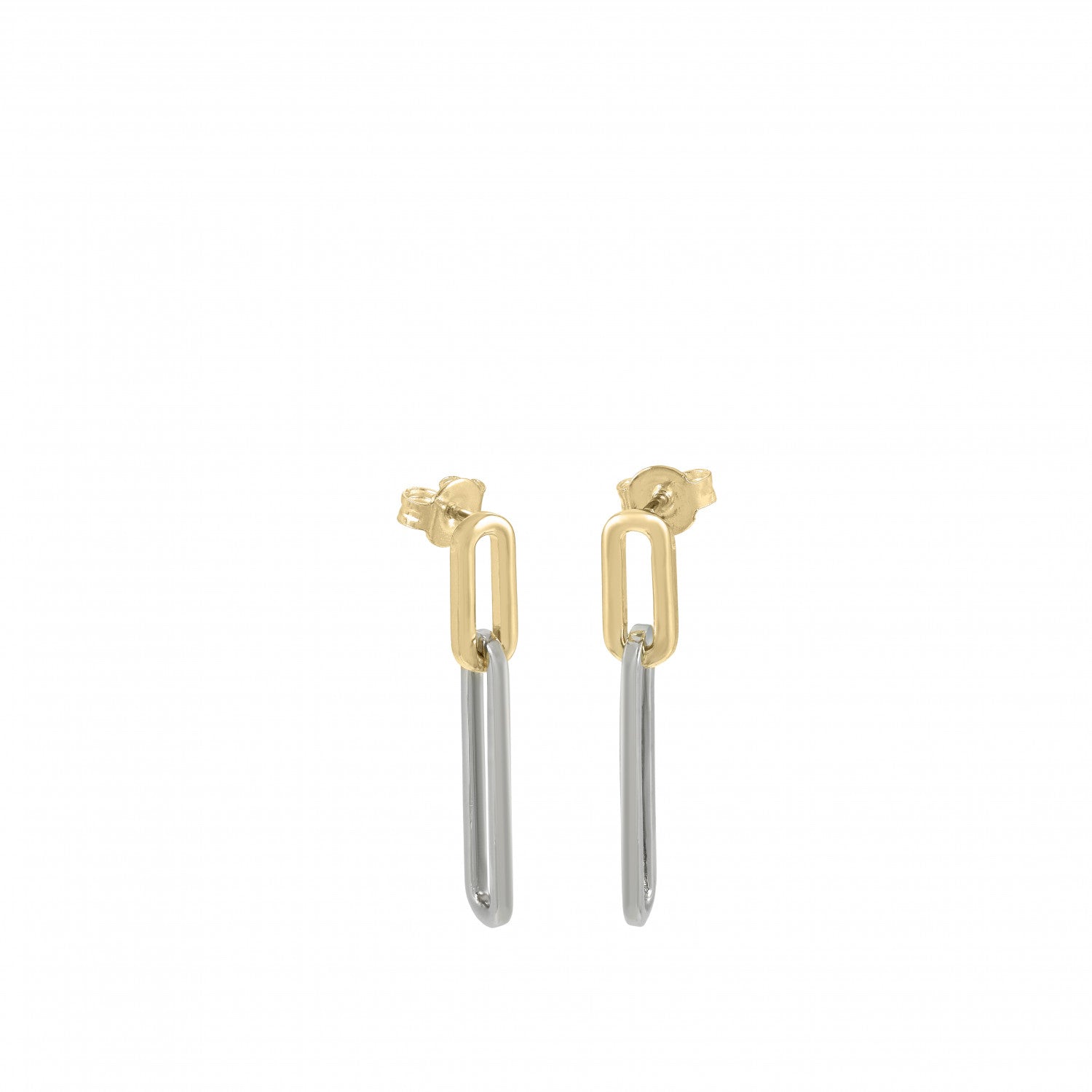 Pendientes largos de plata lisa diseño dorado doble-LINEARGENT
