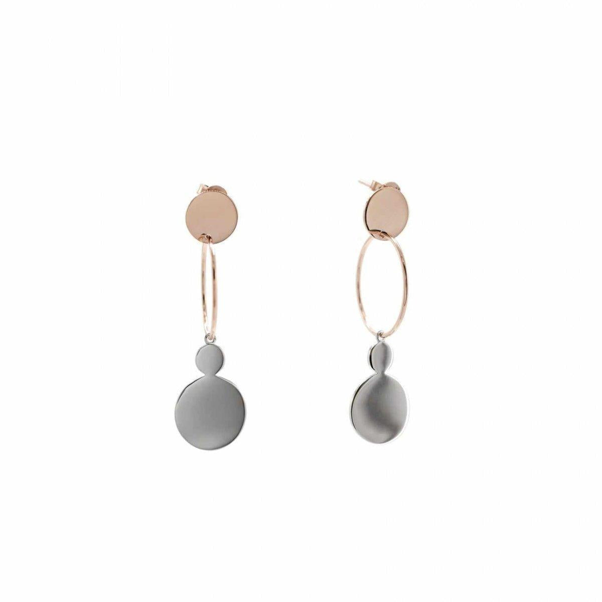 Boucles d'oreilles longs design créole bicolore avec piece LINEARGENT