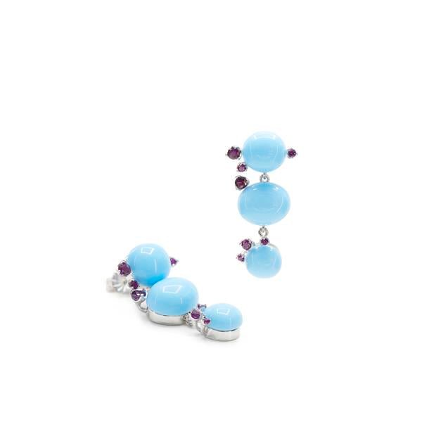 Pendientes largos diseño de triple burbuja en tono azul-LINEARGENT