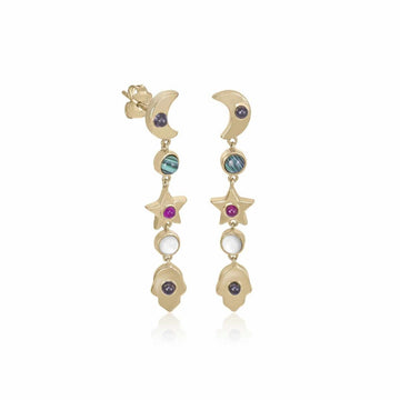 Pendientes largos diseño multi motivo con piedras naturales