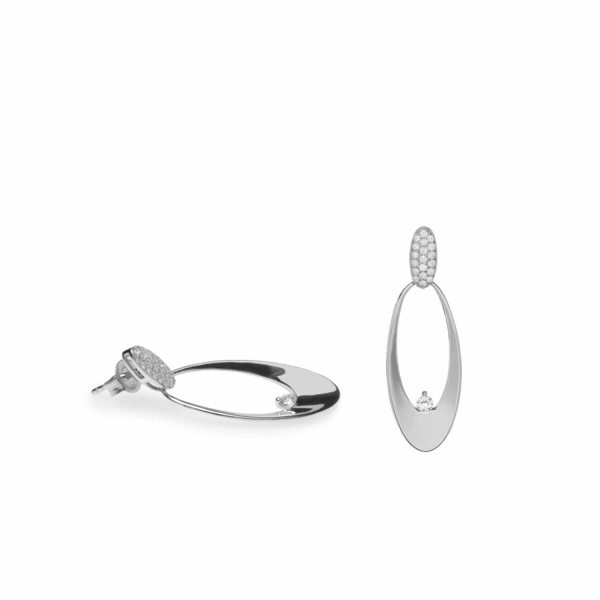 Pendientes largos diseño oval con circonitas-LINEARGENT