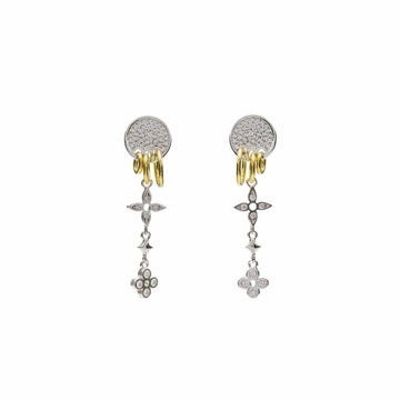 Pendientes largos finos de plata con charms de flores y circonitas