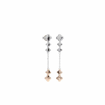 Pendientes largos finos de plata diseño bicolor con cruzes