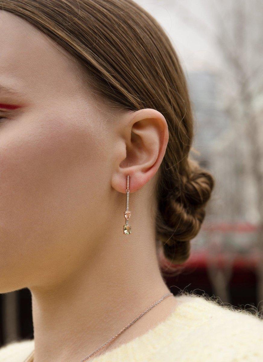 Boucles d'oreilles longs fins de argent design mobile en LINEARGENT