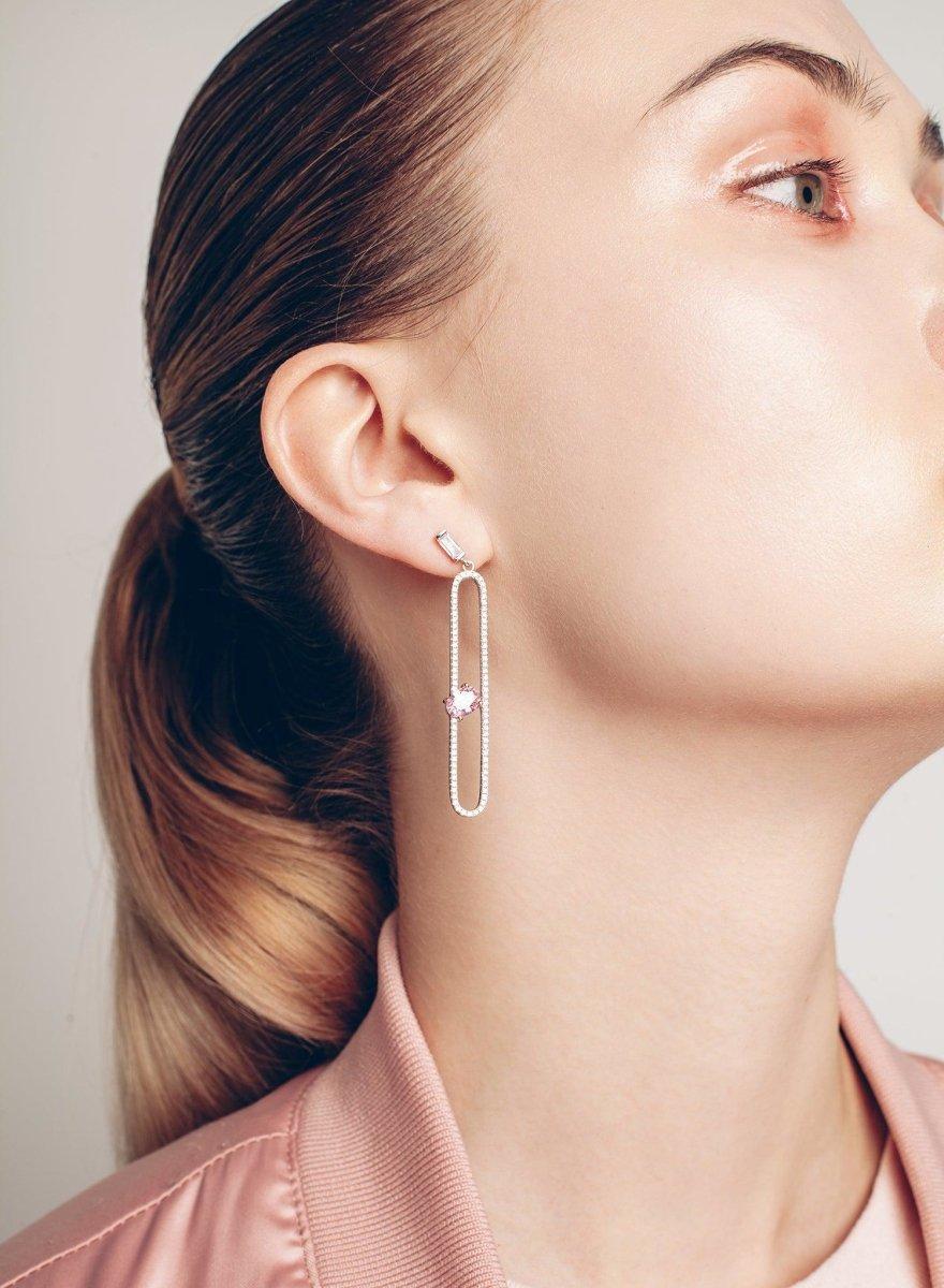 Boucles d'oreilles longs fins de argent design ovale avec LINEARGENT