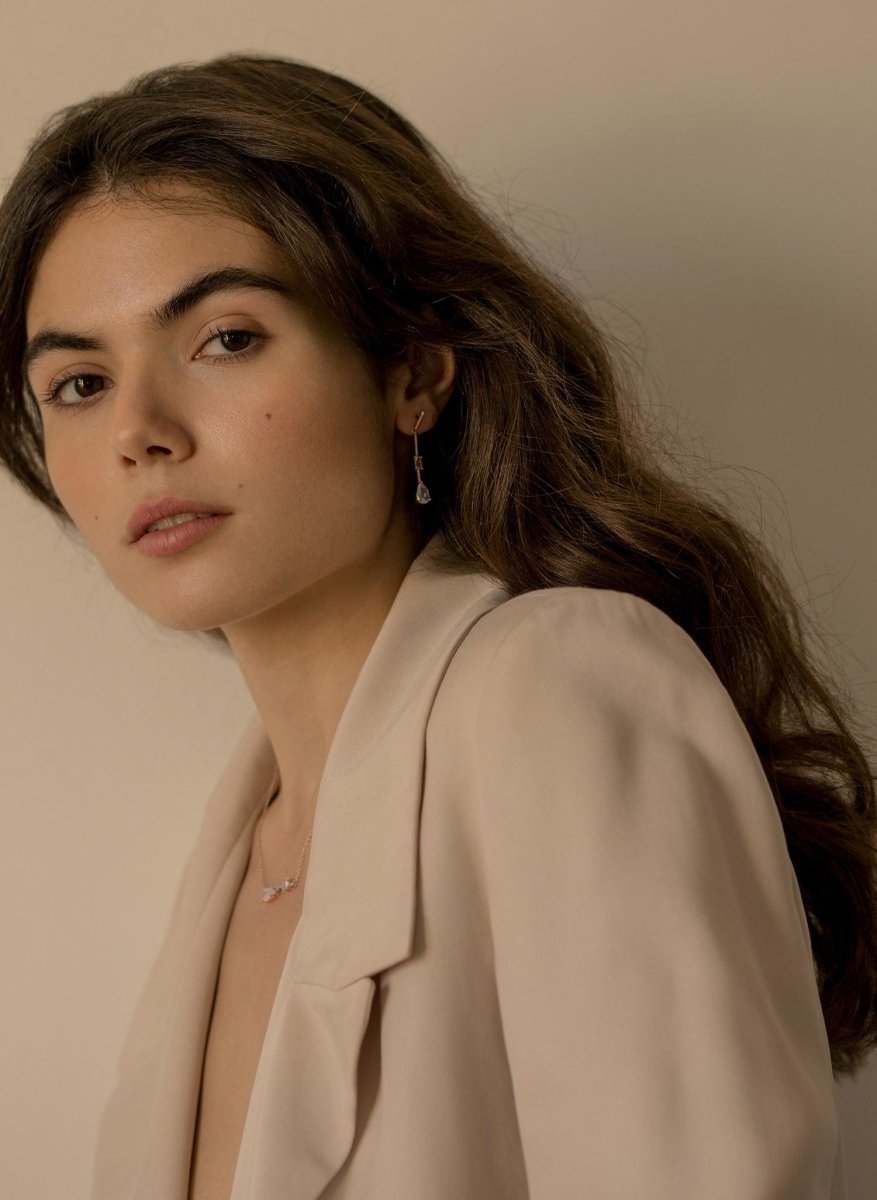 earrings long fine silver design stick with zirconias in Pink