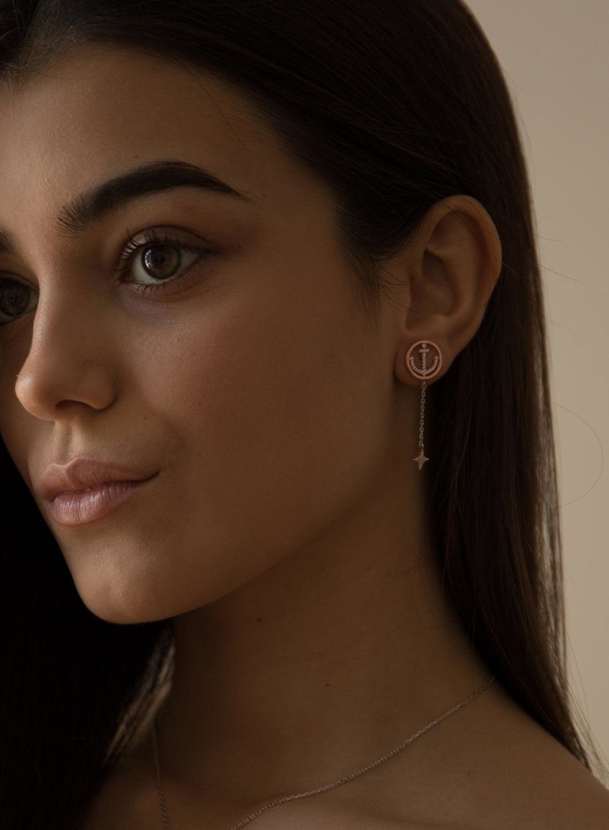 earrings long fine design of anchor charms and sparkle