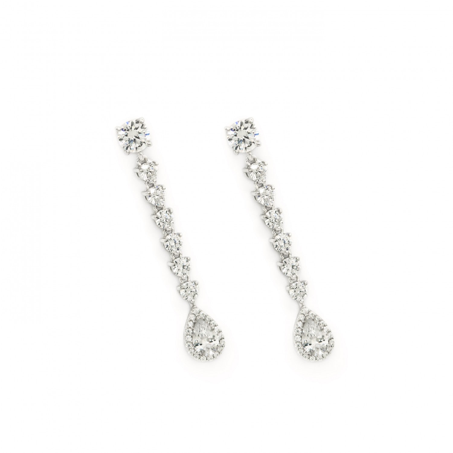 Pendientes largos novia de plata estilo lineal con circonitas-LINEARGENT