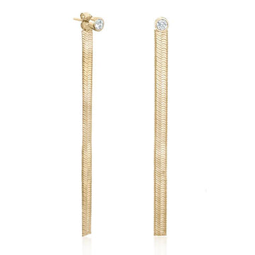 Pendientes largos plata bañada en oro diseño snake con circonita