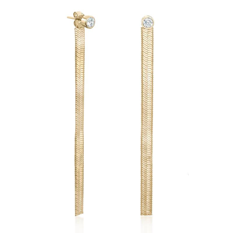 Pendientes largos plata bañada en oro diseño snake con circonita-LINEARGENT