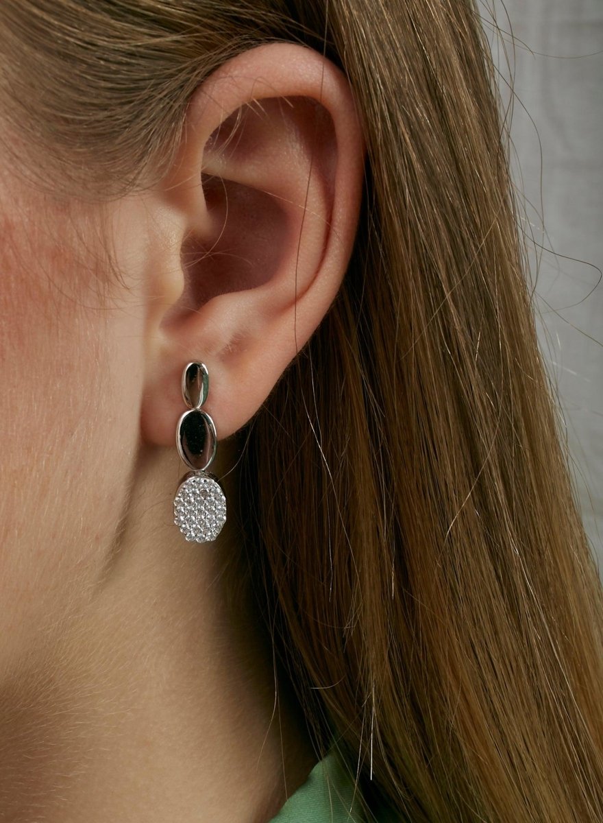 earrings long silver brilliant round motifs and zirconias