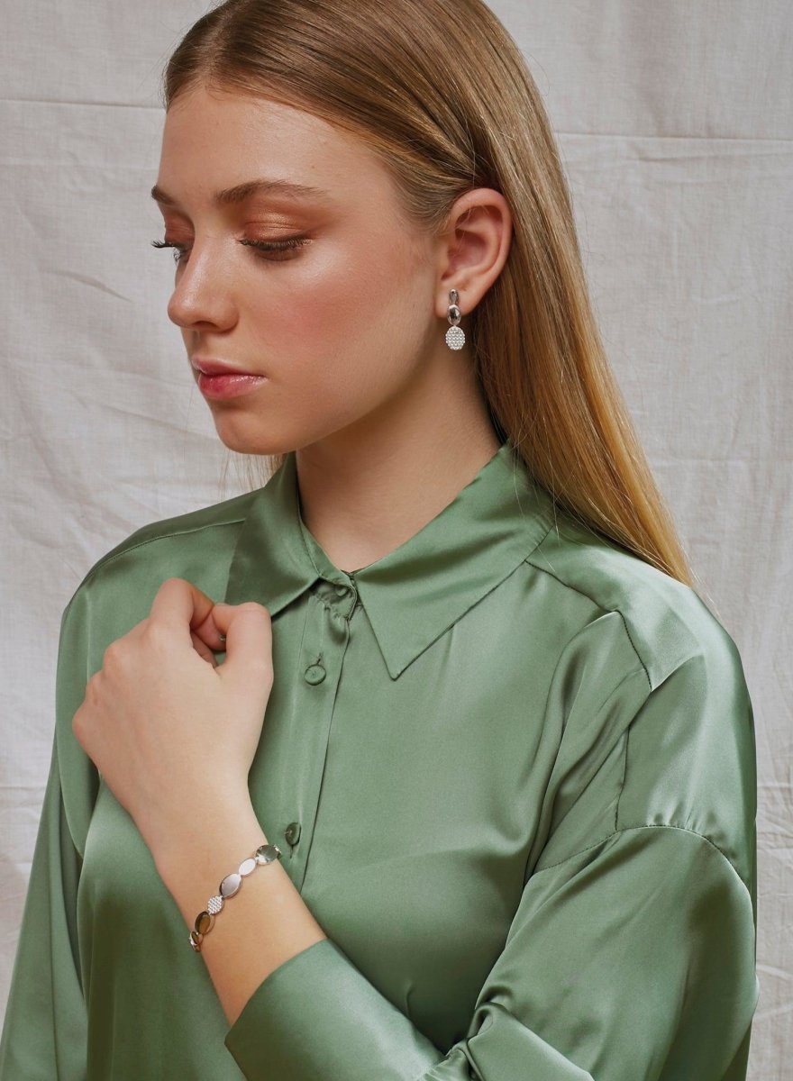 earrings long silver brilliant round motifs and zirconias