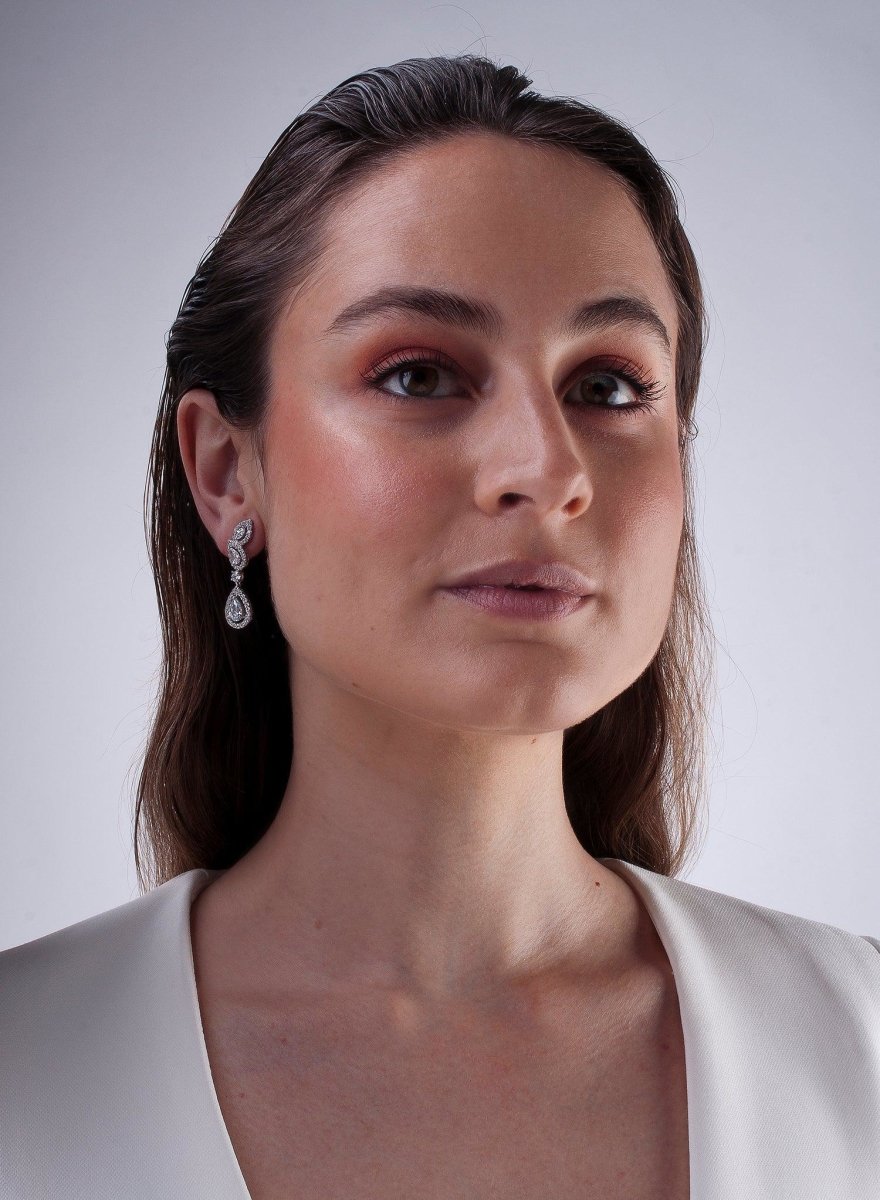 boucles d'oreilles longs argent brillants mariée 3 pièces lágrima LINEARGENT