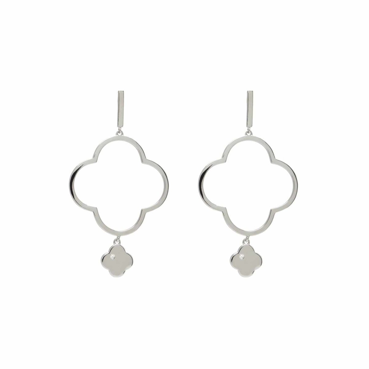 Pendientes largos y móviles con motivo de flor y detalle de circonita-LINEARGENT