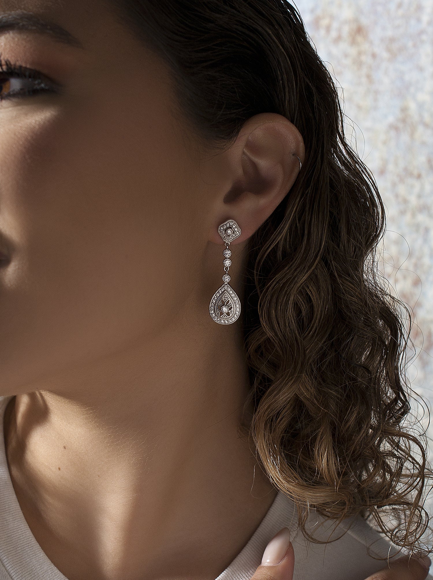 boucles d'oreilles mariée de argent swarovski design goutte avec LINEARGENT