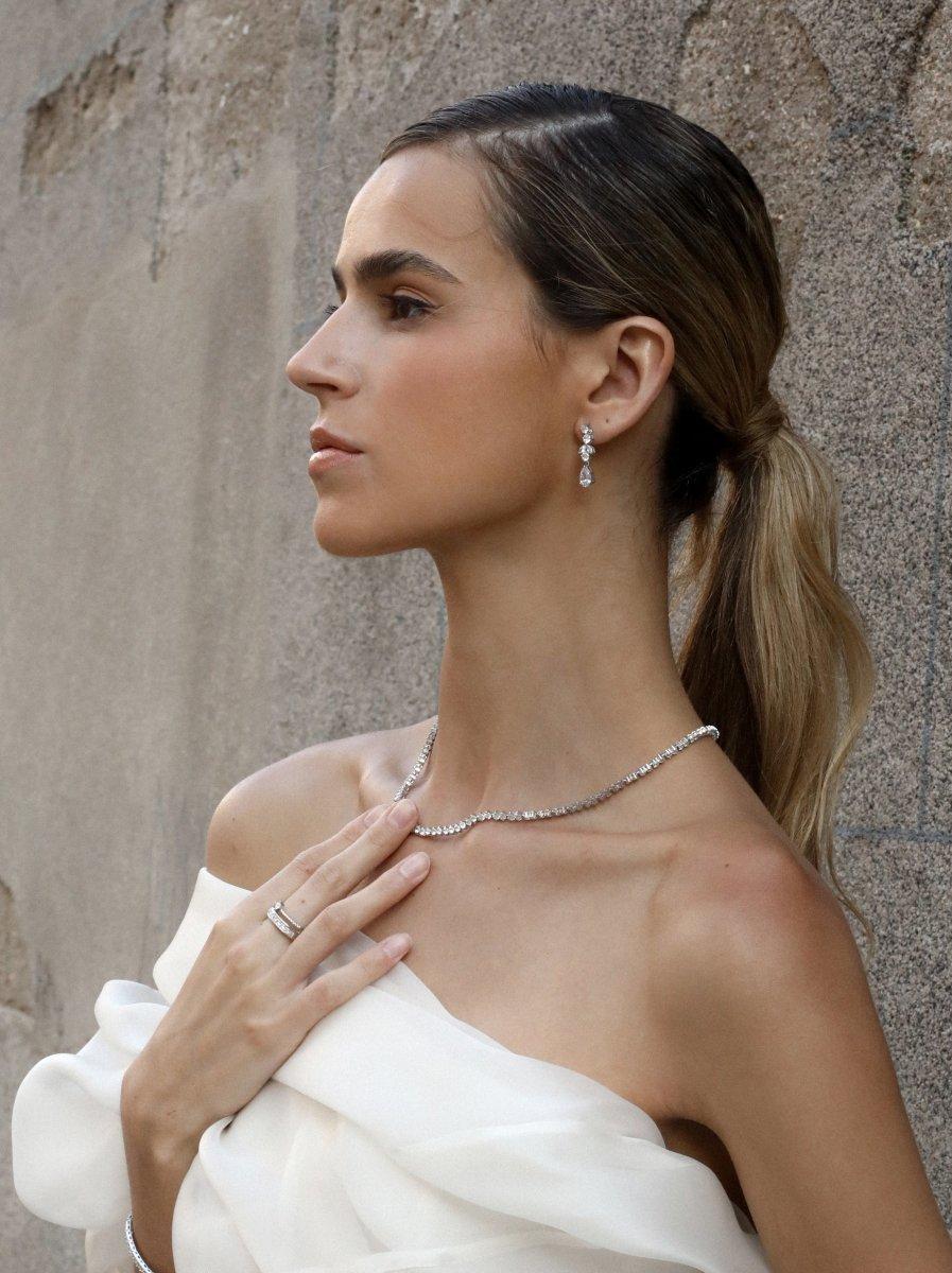 Boucles d'oreilles mariée argent et zircons design LINEARGENT