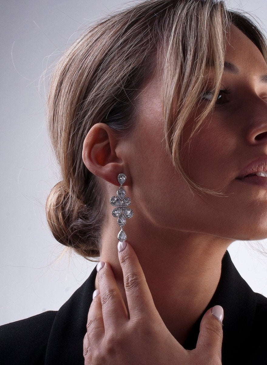 Boucles d'oreilles mariée argent et zircons lampe design nature